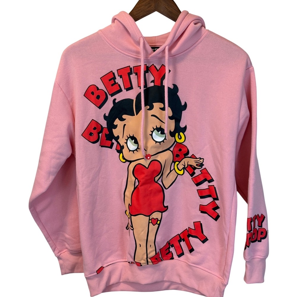 Betty‎ Boop Pink Hoodie Graphic Sweatshirt Size Small